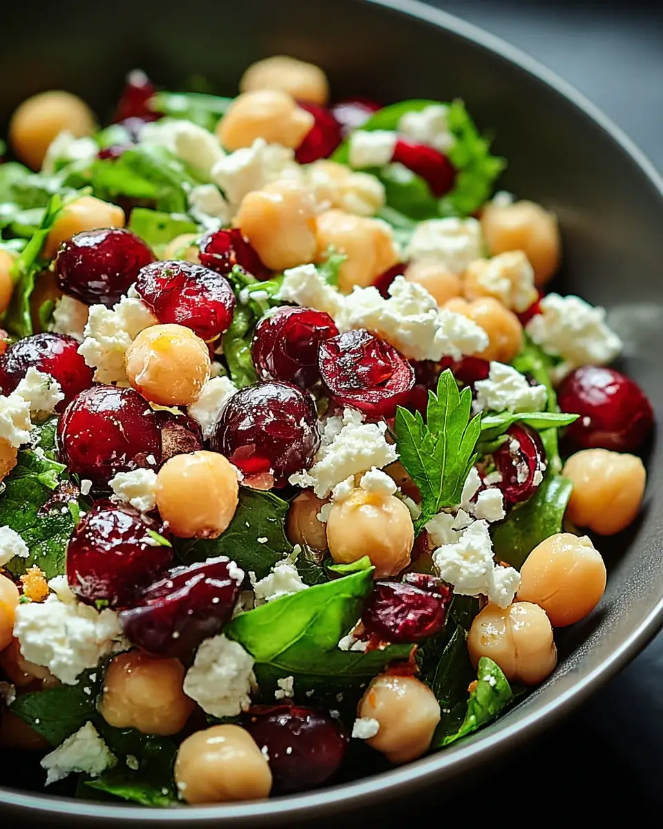 Feta-Cranberry-Kichererbsensalat mit Zitronen-Vinaigrette – Entdecke das Rezept für einen köstlichen Salat!