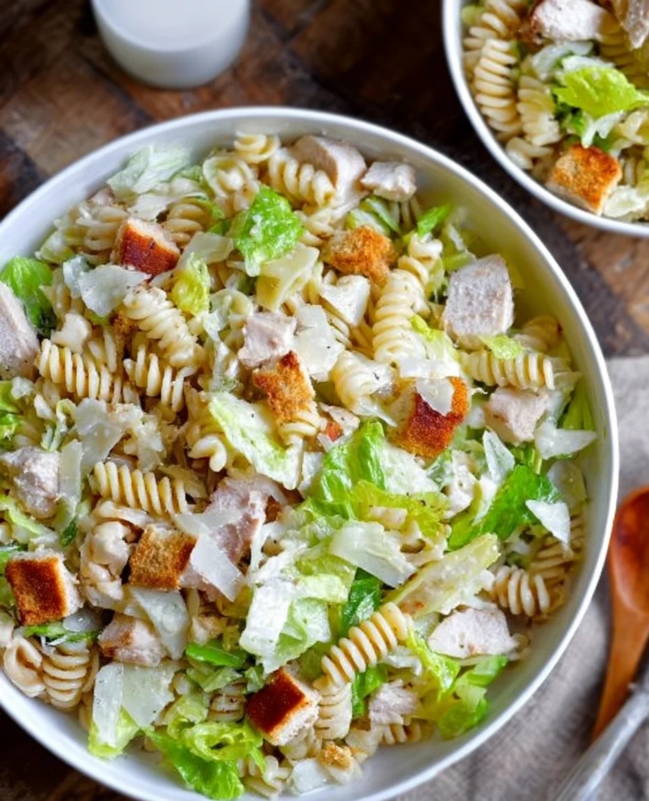 Hähnchen-Caesar-Pasta-Salat: Lecker und einfach zubereitet!