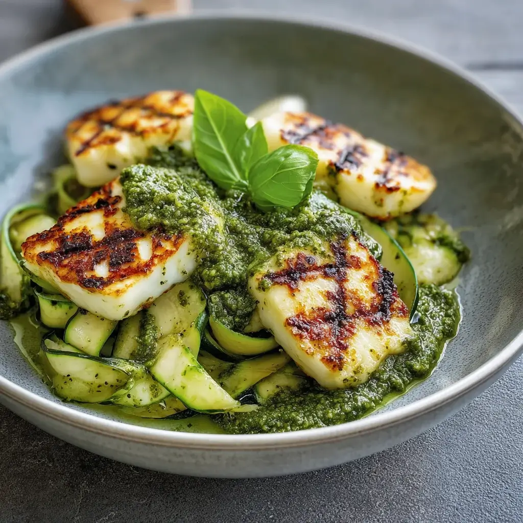 Halloumi mit Zucchini-Pesto-Nudeln – ein Genuss, den Sie lieben werden!