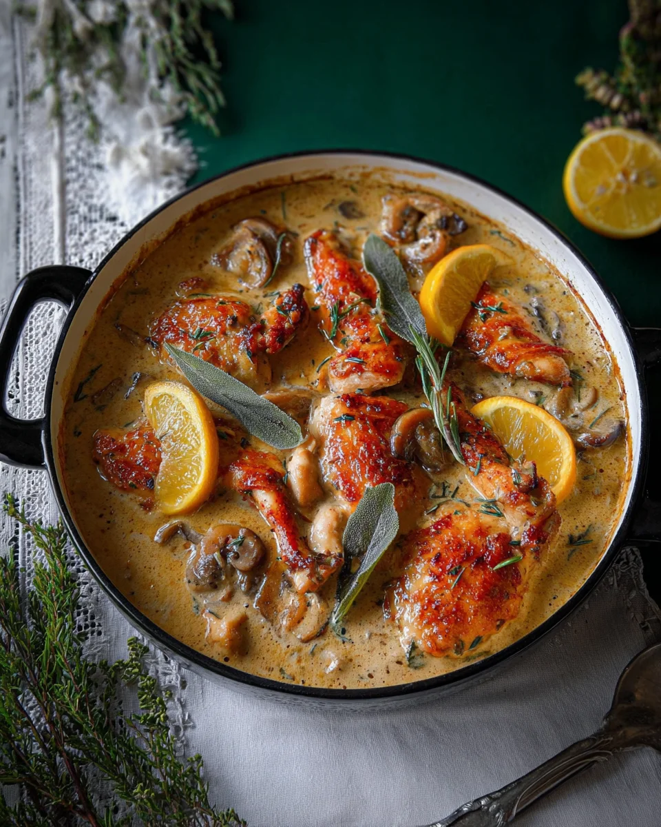 Zitronen-Kräuter-Hühnchen in cremiger Weißweinsauce genießen!