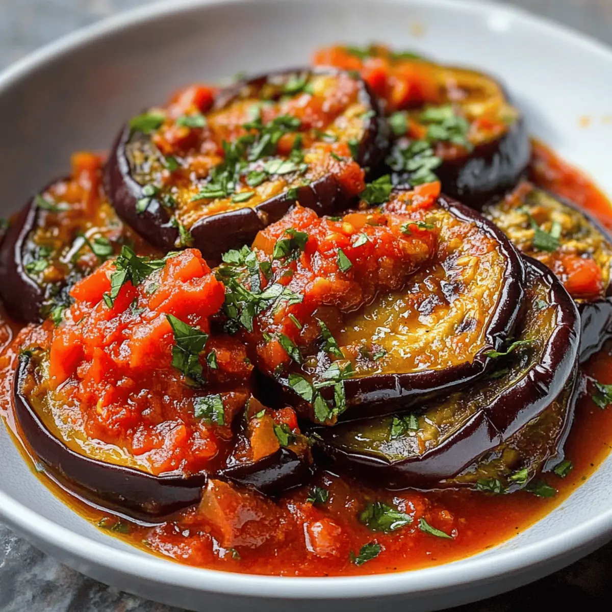 Auberginen mit Tomatensauce und Peperoni für Feinschmecker