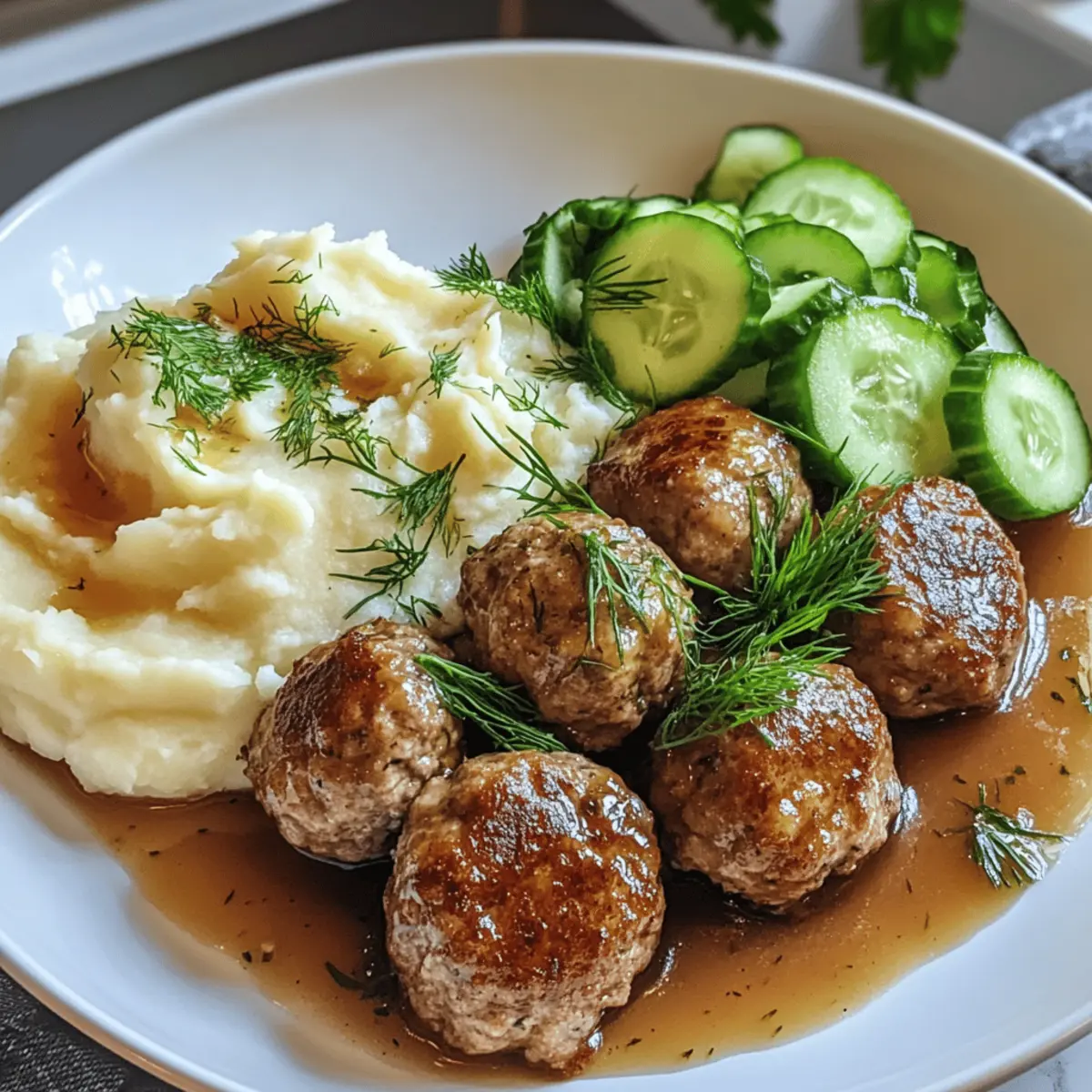 Fleischbällchen mit Gurkensalat und Kartoffelstampf - Herzhaft genießen