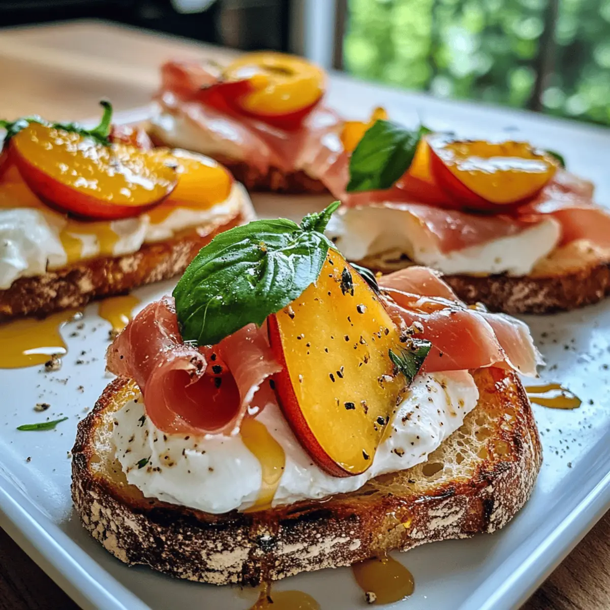 Käse-Burrata-Crostini mit Prosciutto und Pfirsichen