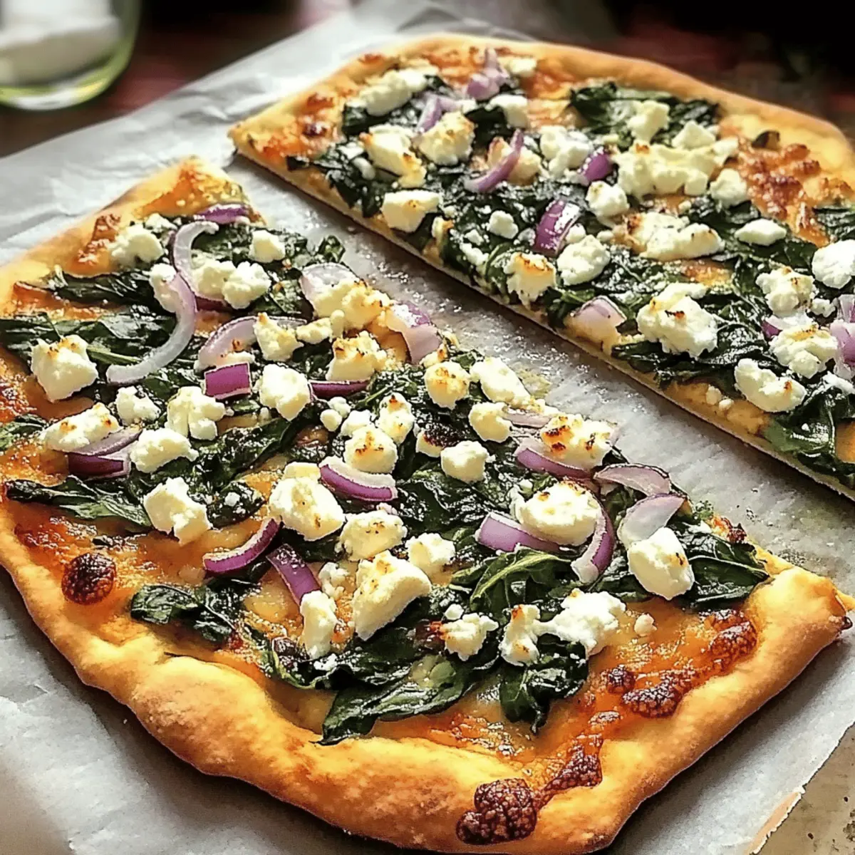 Leckere Spinat- und Feta-Fladenbrot-Pizza für Eilige