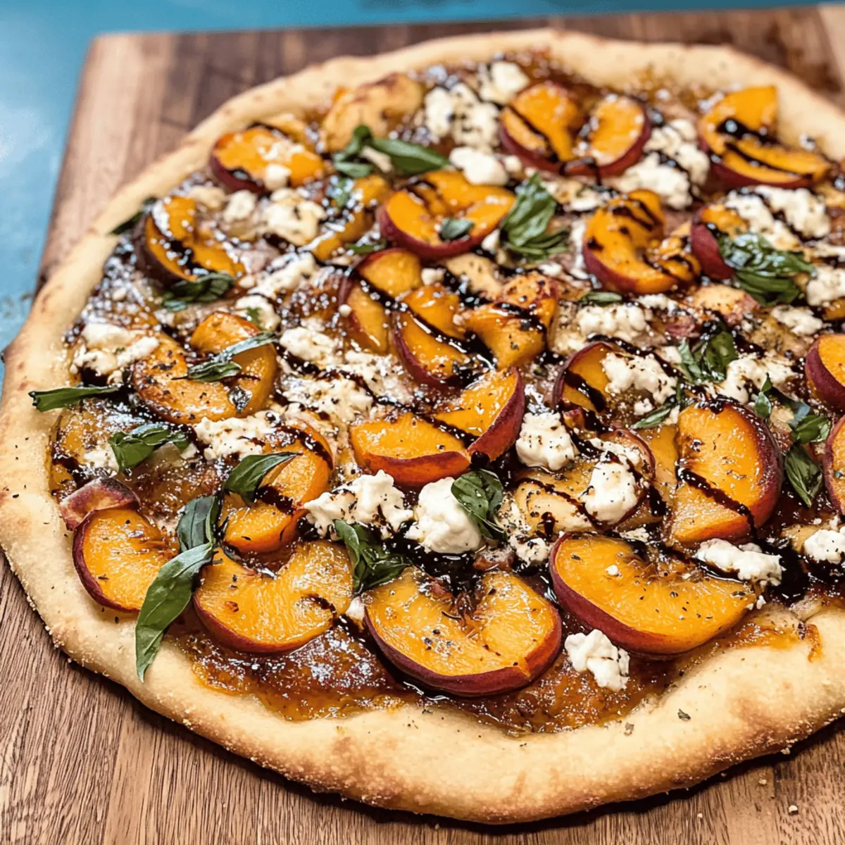 Pfirsichpizza mit Ziegenkäse und Balsamico-Glanz
