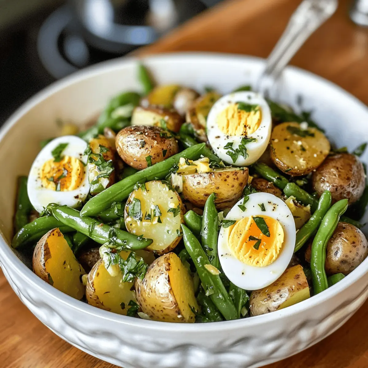 Kartoffel- und grüne Bohnensalat mit zesty Vinaigrette