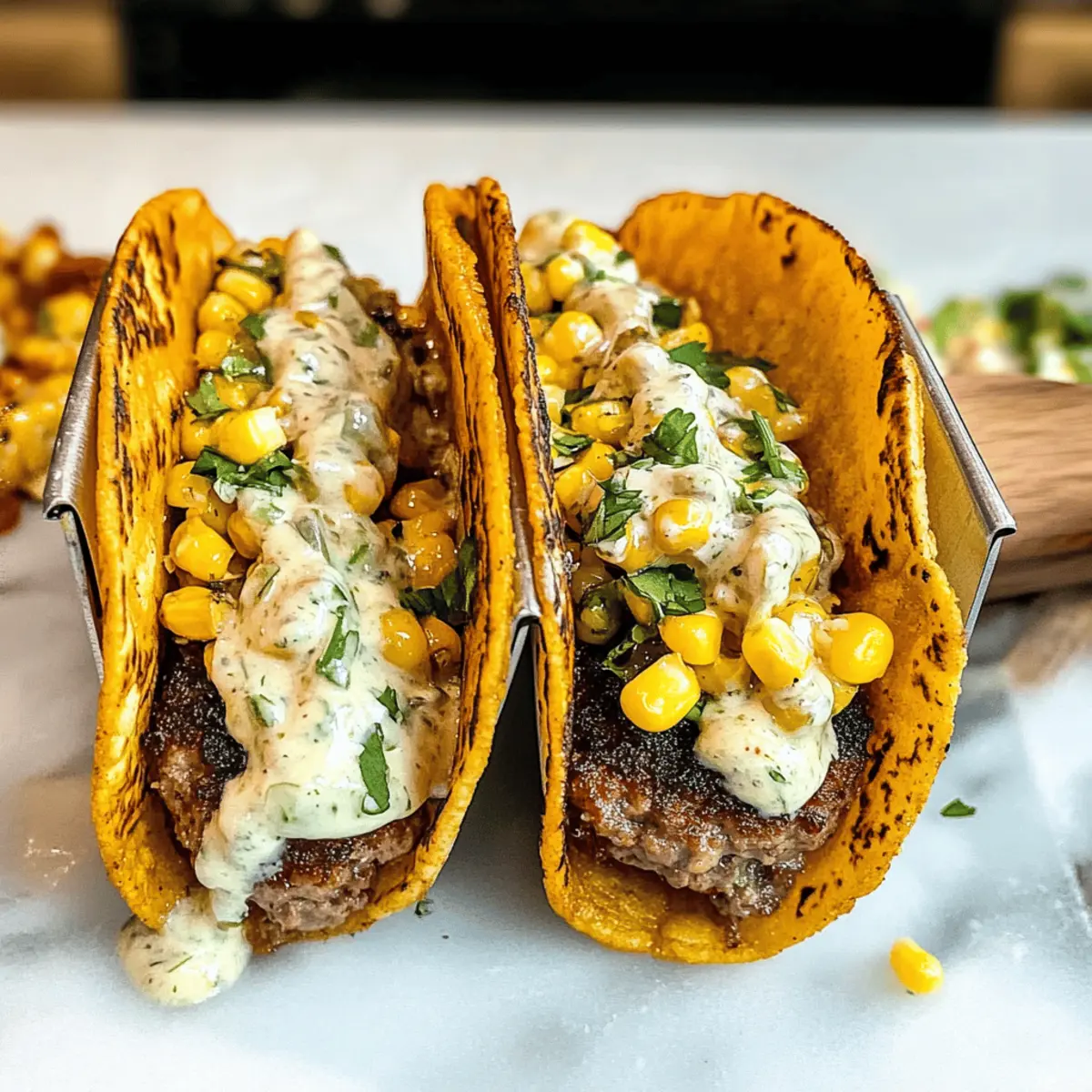 Straßenmaiskolben Smash Burger Tacos für Genuss pur