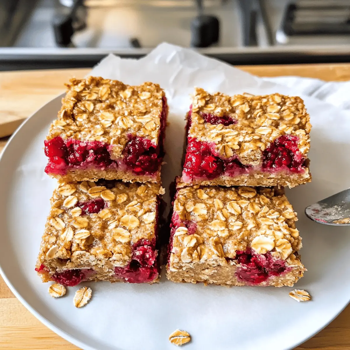 Bananen-Haferflocken-Riegel mit Himbeeren für gesunde Snacks