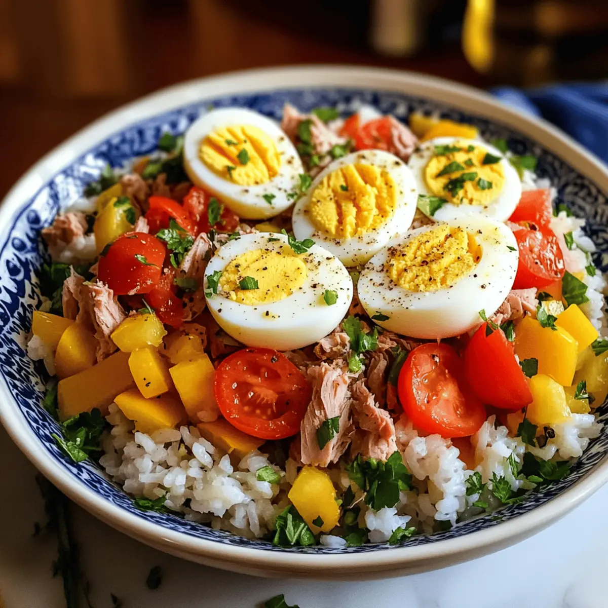 Reis und Thunfischsalat mit frischen Kräutern