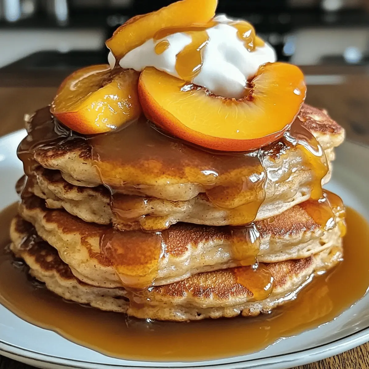 Karamell-Pfirsich-Kuchen-Pfannkuchen für Genießer
