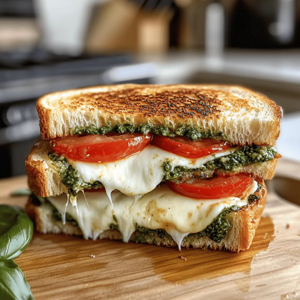 Beladene Caprese Gegrilltes Käsebrot genießen