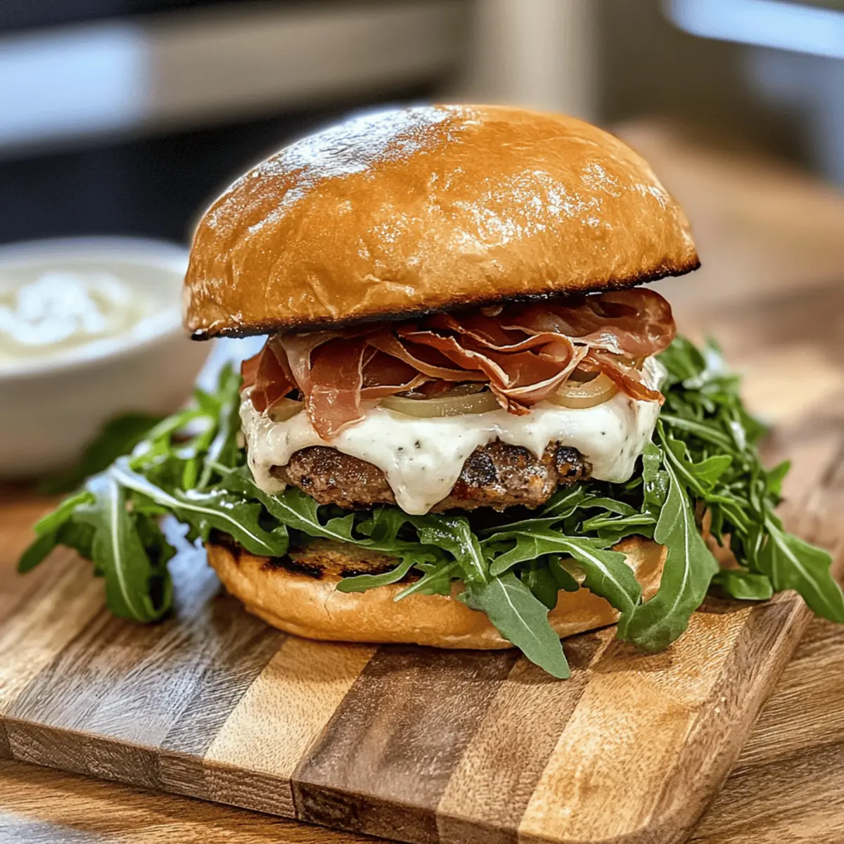 Italienischer Burger mit knusprigem Prosciutto geniessen