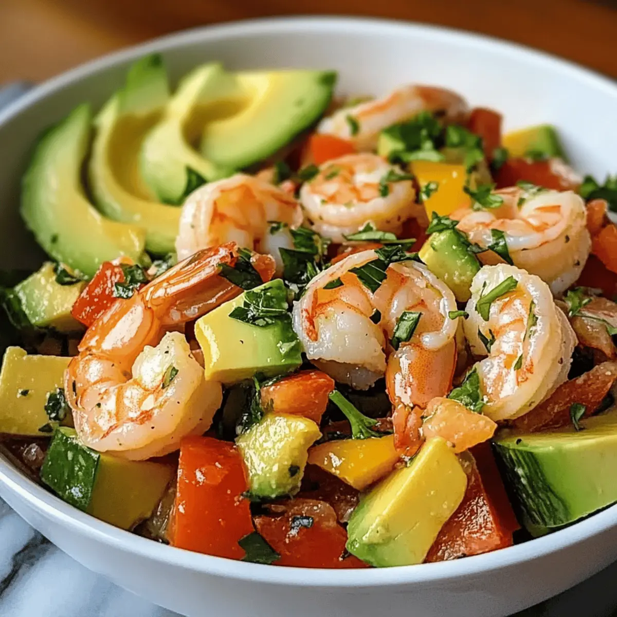 Kalter Garnelen und Avocado Salat für heiße Tage