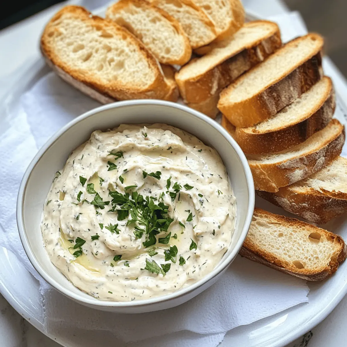 Cremiger Caesar-Salat-Dip mit knusprigem Baguette