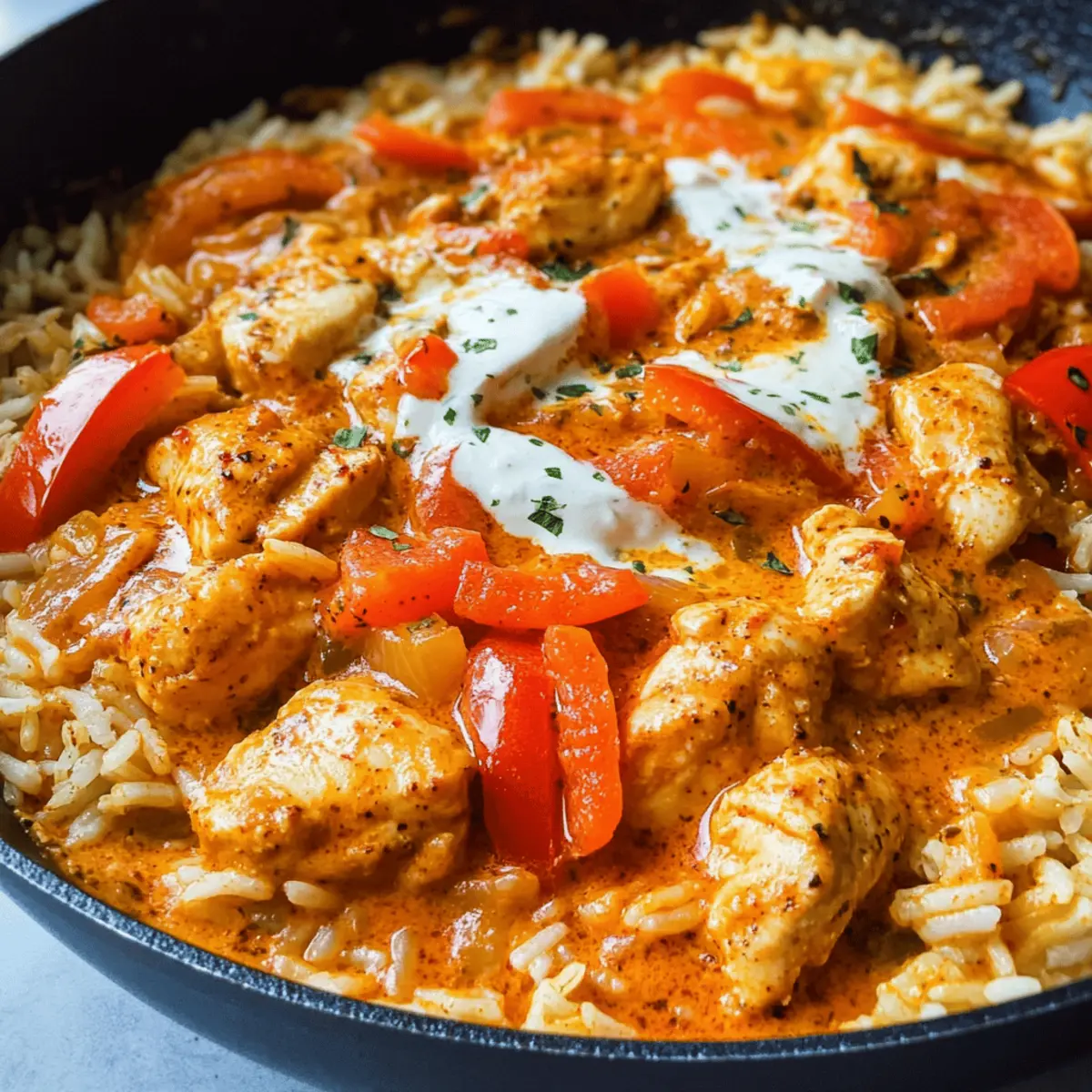 Paprika-Hähnchen-Pfanne mit Reis für schnelles Essen