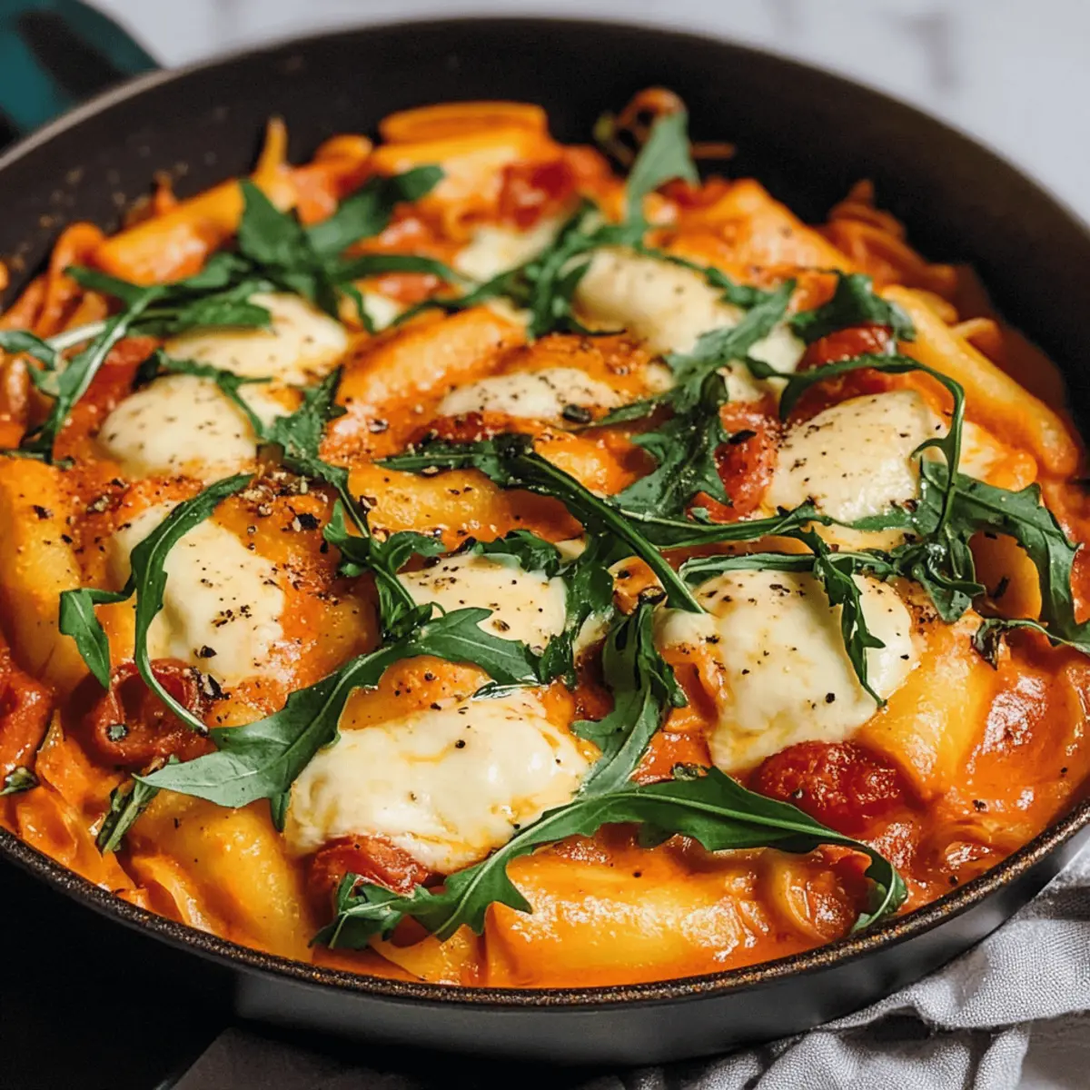 Schnelle Schupfnudelpfanne mit Rucola und Mozzarella