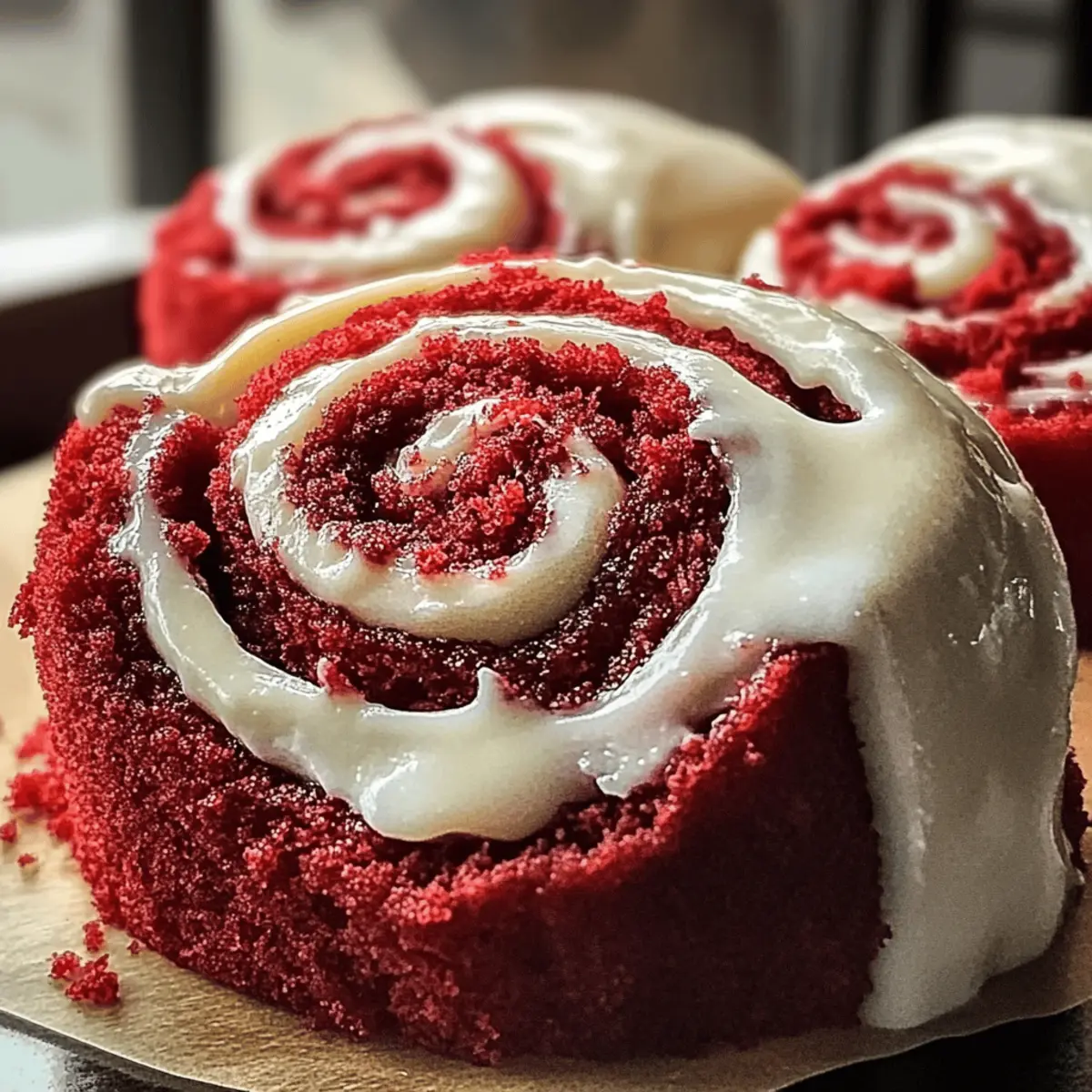 Rote Samt Zimtschnecken mit Frischkäseglasur