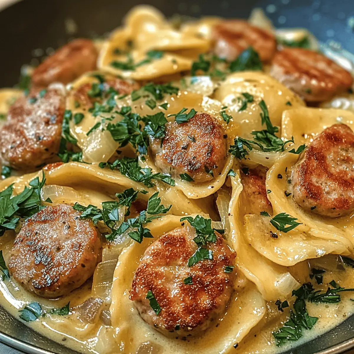 Cremige Pierogi und Putenwurst Pfanne Freude