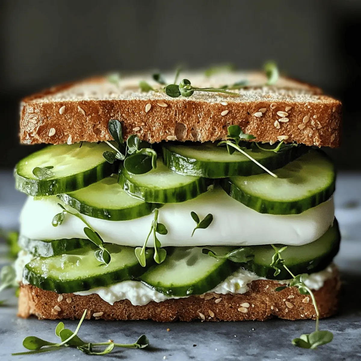 Mozzarella-Gurken-Sandwich mit Kresse für heißen Sommer