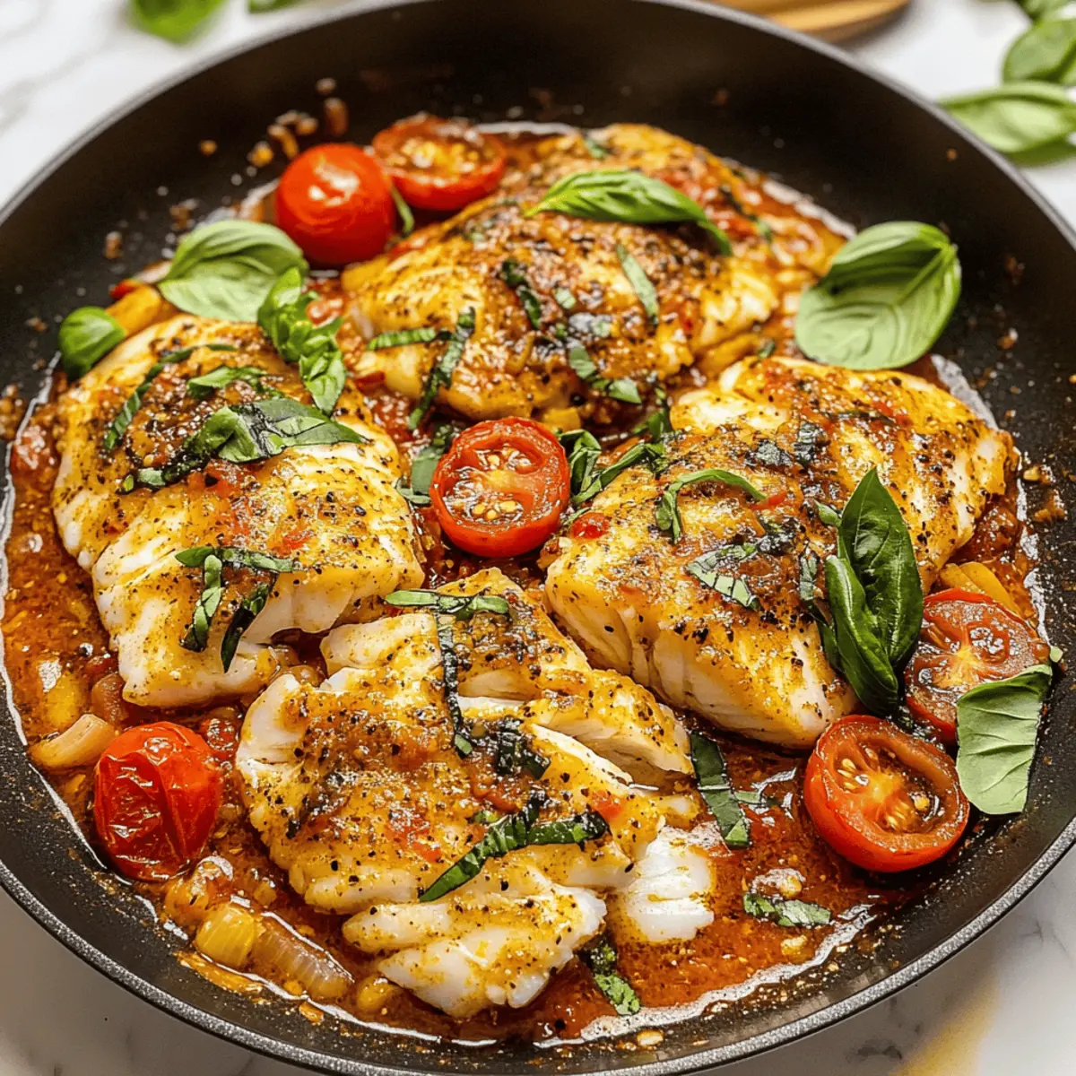 30 Minuten Kabeljau in Tomaten-Knoblauch-Sauce genießen