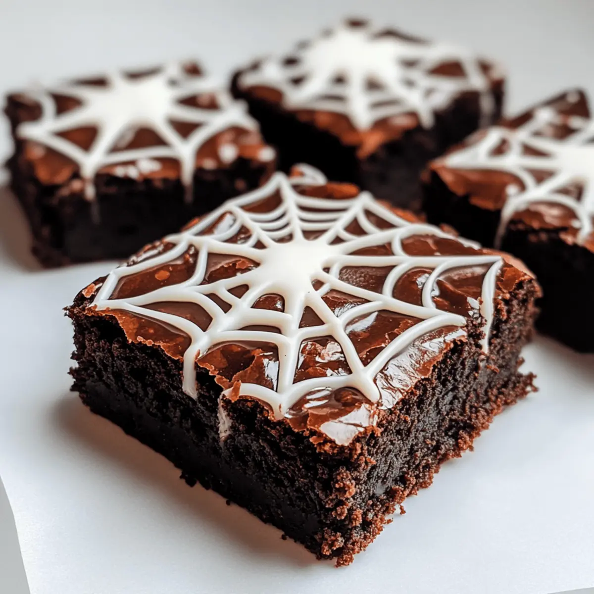 Weiße Schokoladen-Spinnennetz-Brownies für Halloween