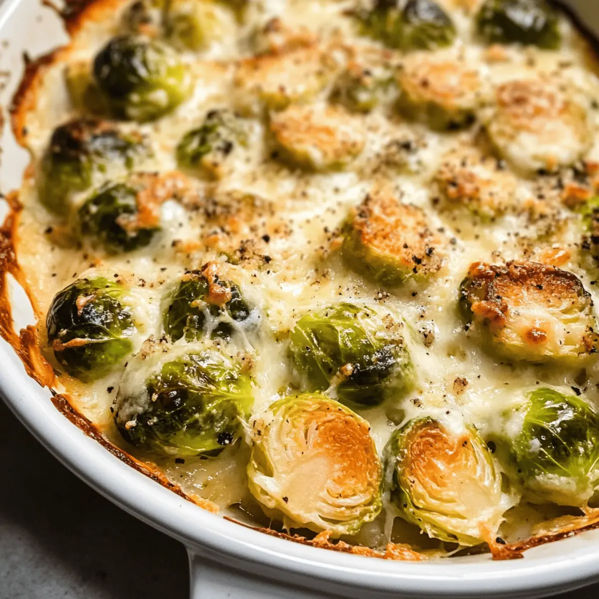 Knoblauchige cremige Rosenkohl-Gratin für Festtage