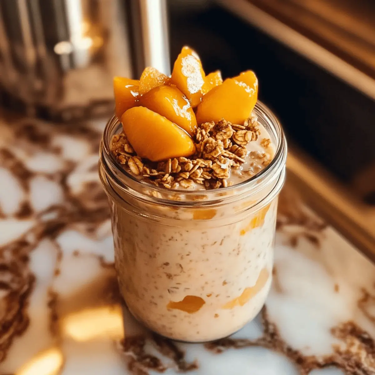 Pfirsich-Cobbler-Übernacht-Haferflocken für den perfekten Start