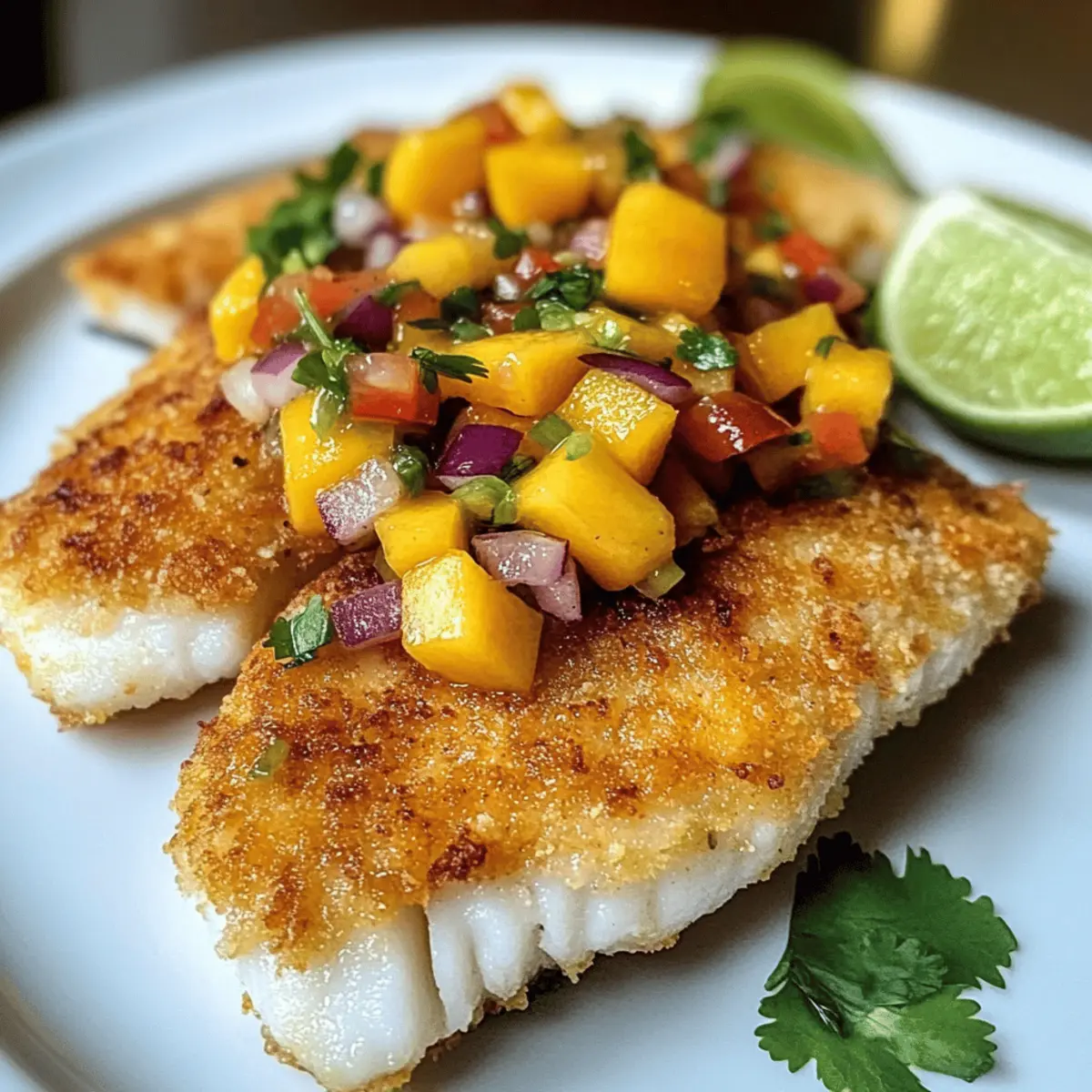 Kokosnusskrustenfisch mit Mangosalsa für den Sommer