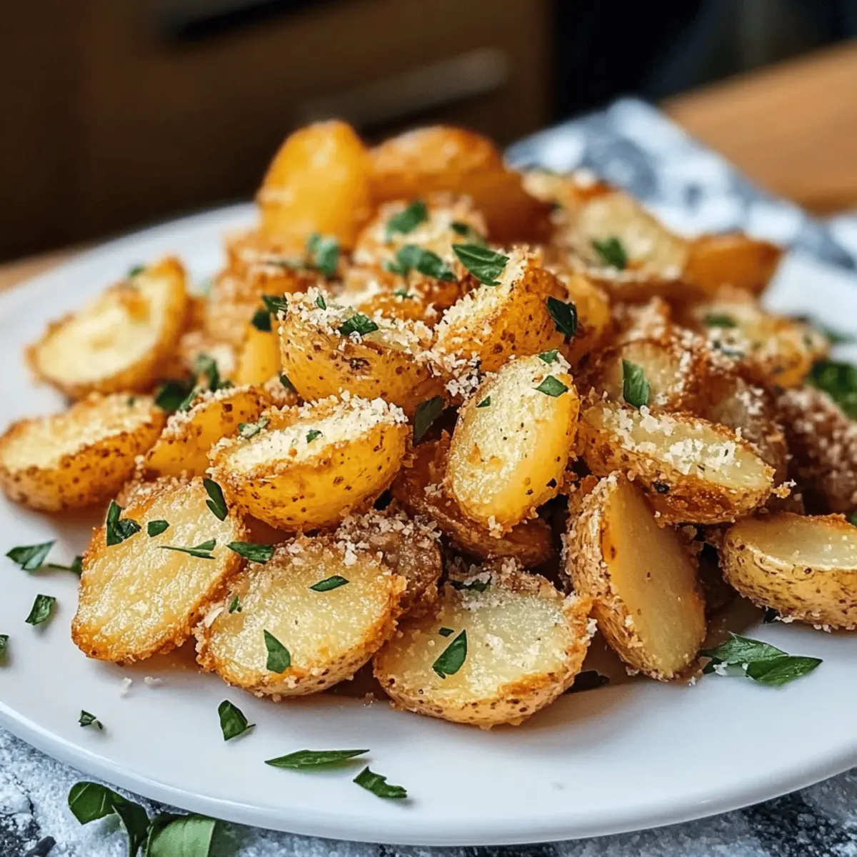 Goldene knusprige Parmesankartoffeln mit Knoblauch