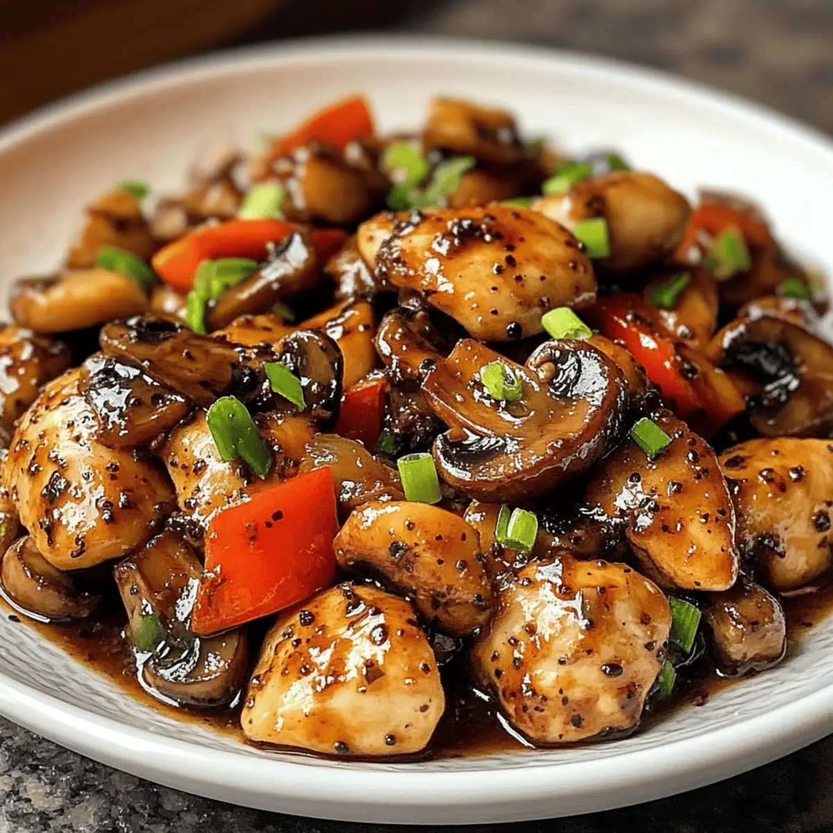 Schwarzer Pfeffer Hühnchen mit Pilzen in 30 Minuten