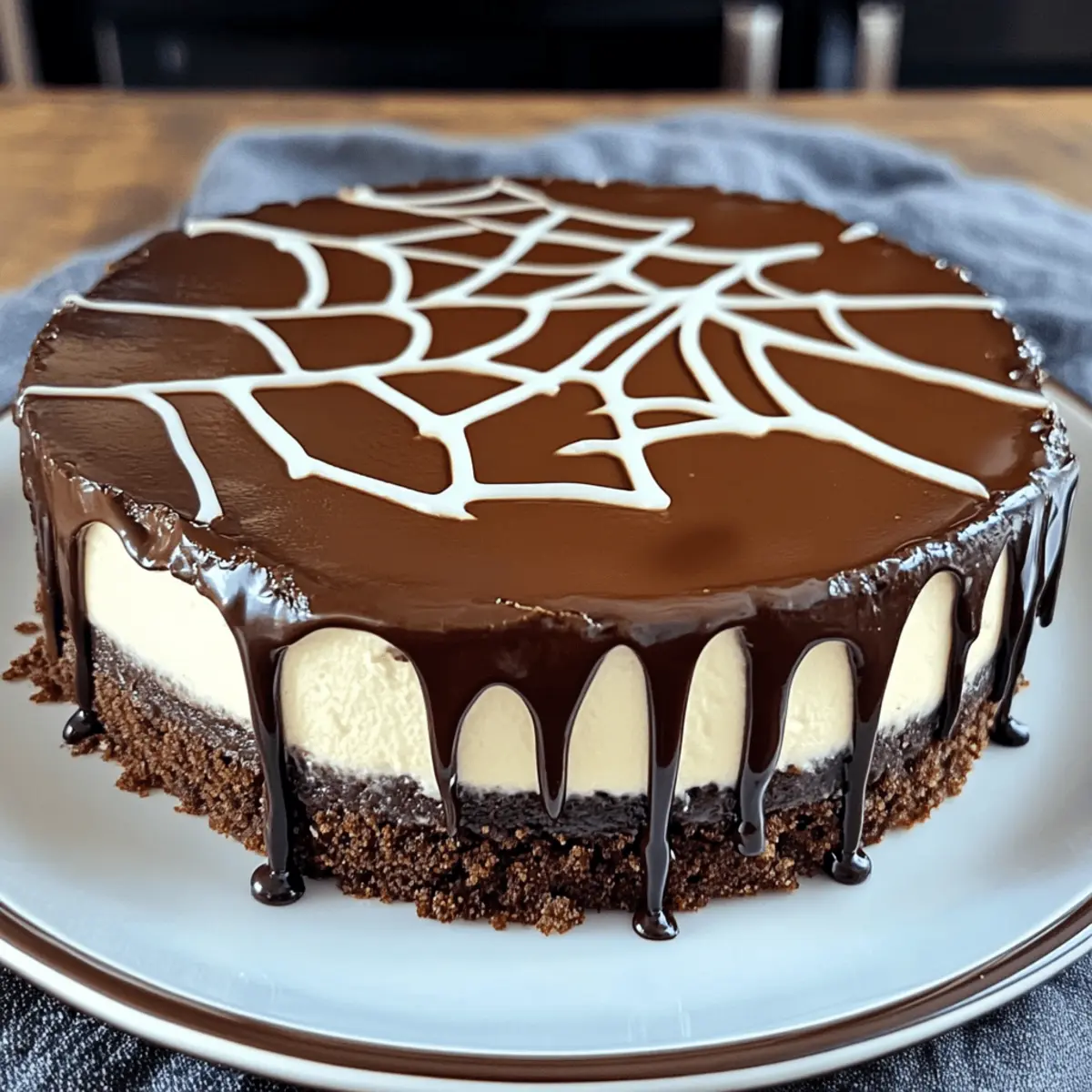 Schokoladen-Spinnenetz-Cheesecake für Halloween festlichen Genuss