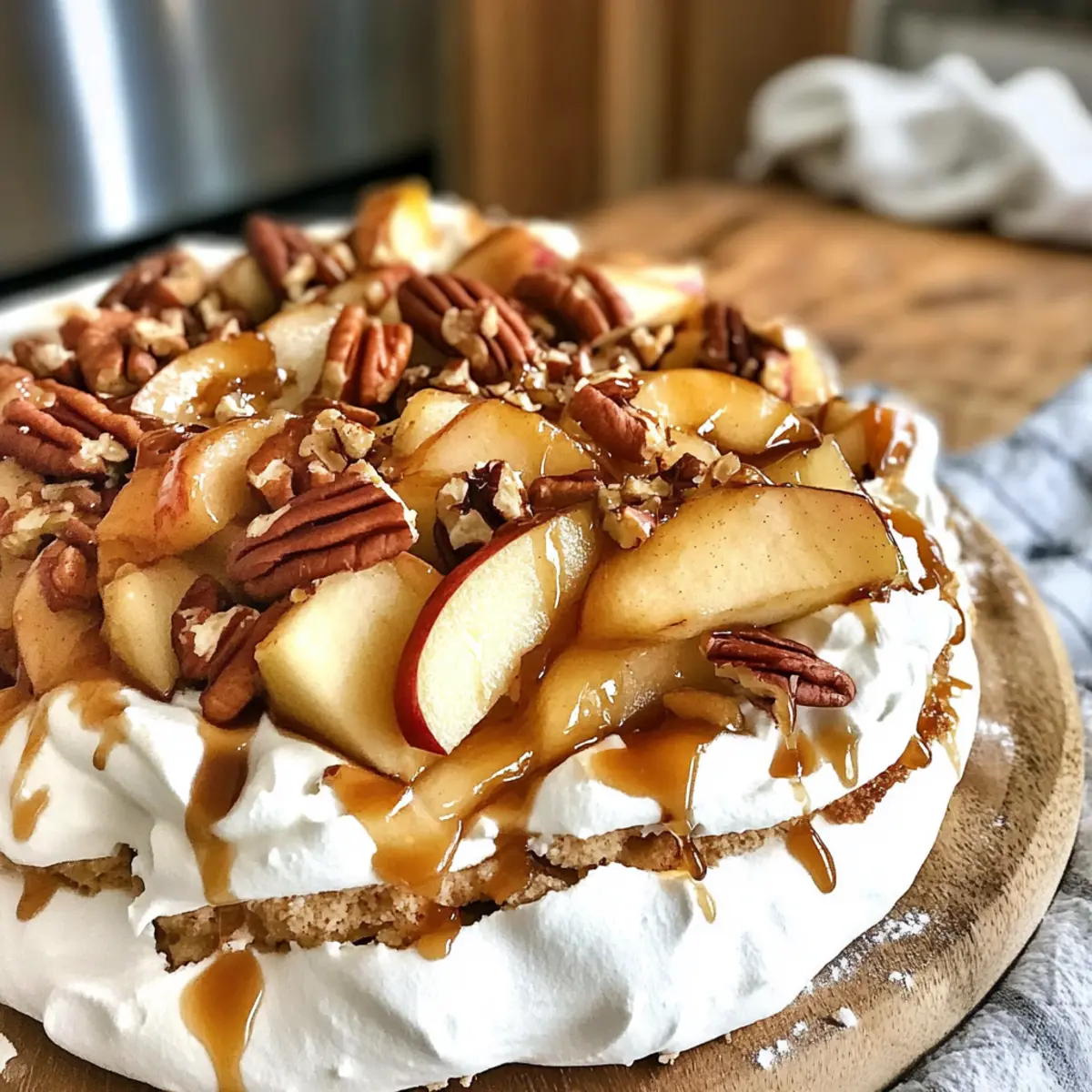 Herbst Pavlova mit Äpfeln und Ahorncreme genießen
