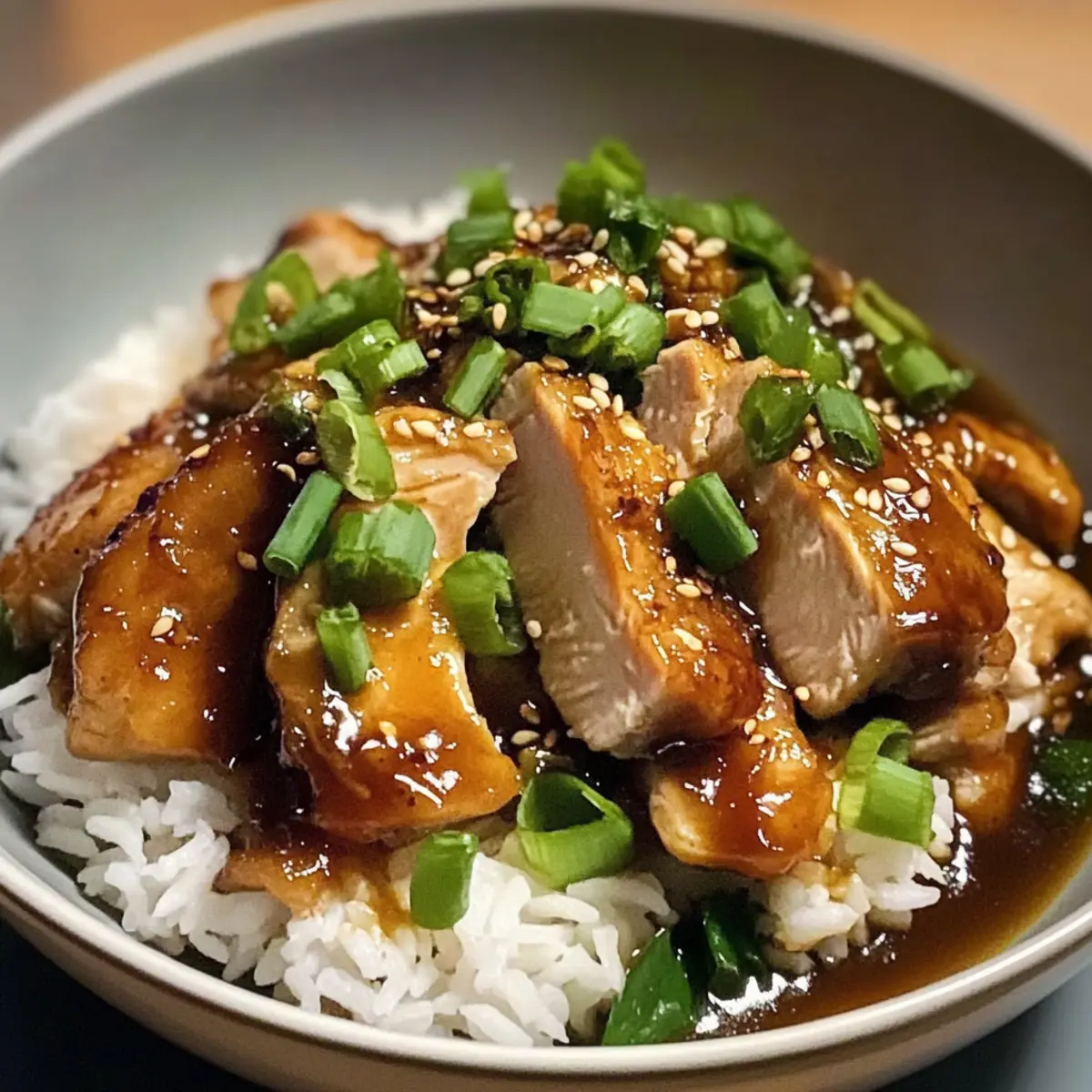 Karamellisierte Sojasauce-Hühnchen mit Reis genießen