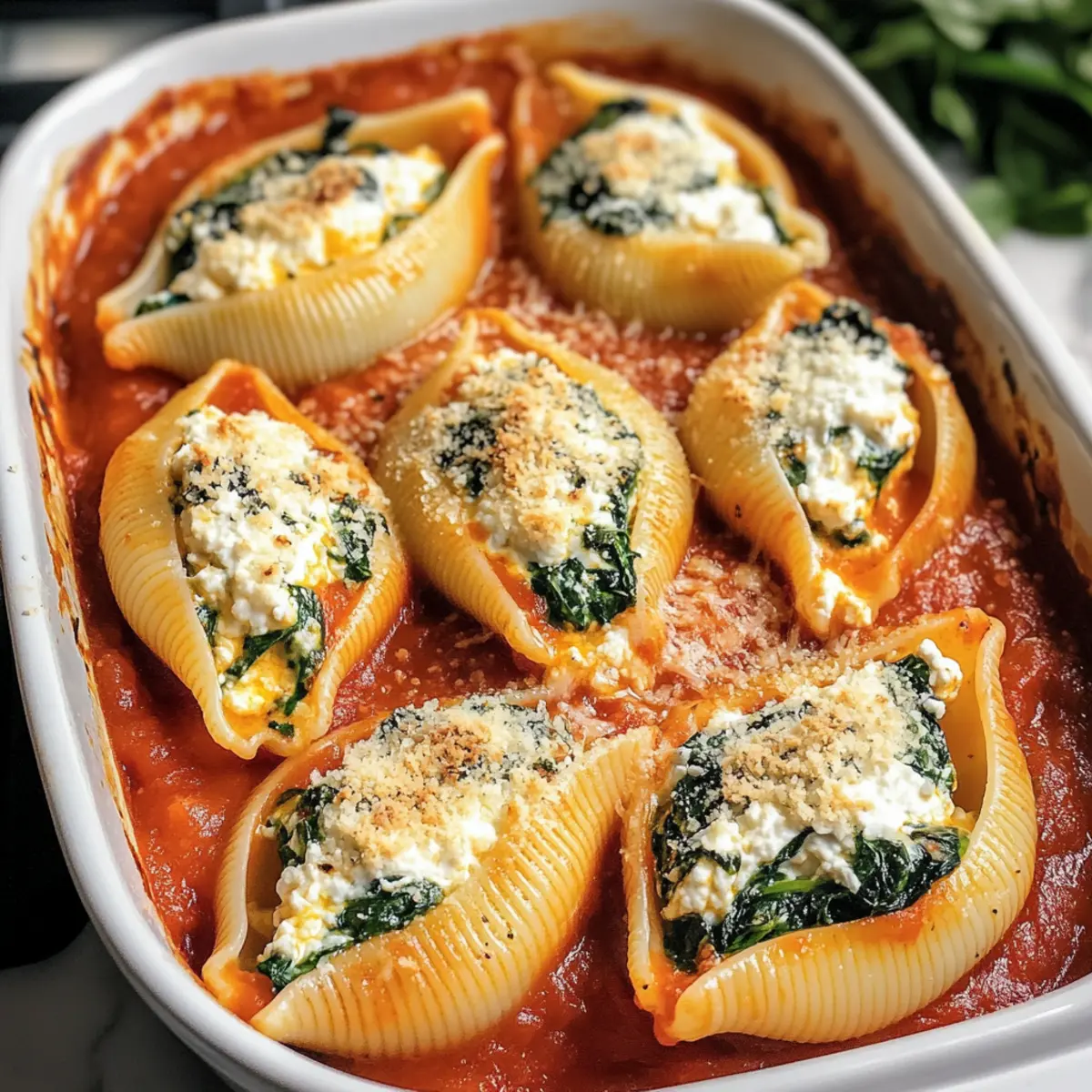 Weihnachtsgefüllte Muscheln mit Ricotta und Spinat