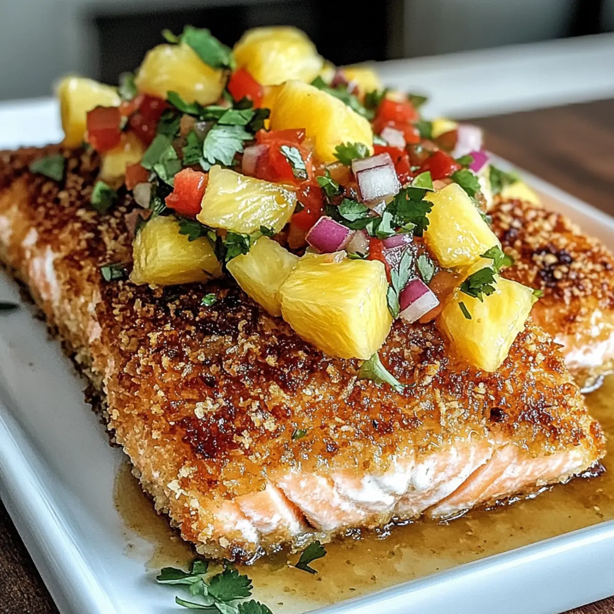 Kokosnusskrustierter Lachs mit Ananassalsa genießen