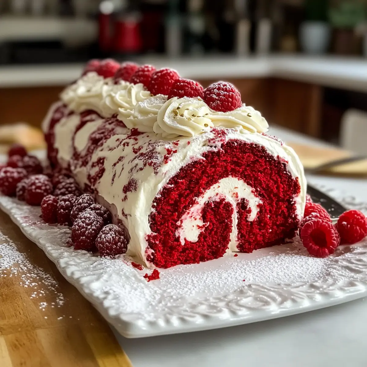 Rote Samt-Yule-Log für festliche Feiertage