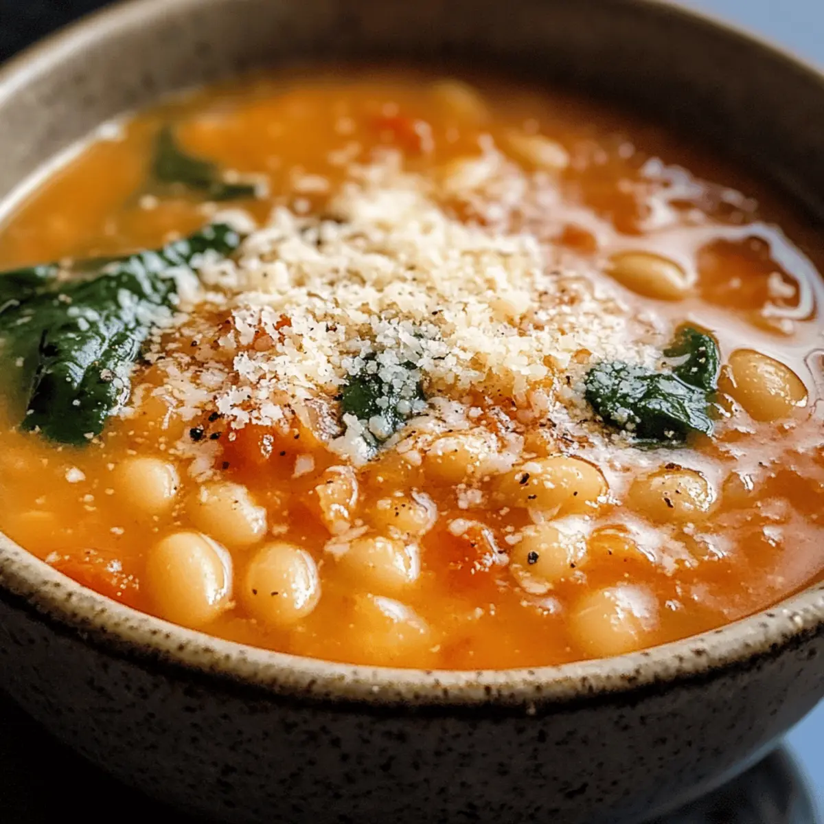Parmesan Tomaten Cannellini Bohnen Suppe gemütlich genießen