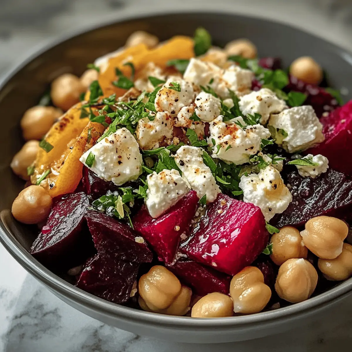 Kichererbsen-, Rüben- und Feta-Salat mit Vinaigrette