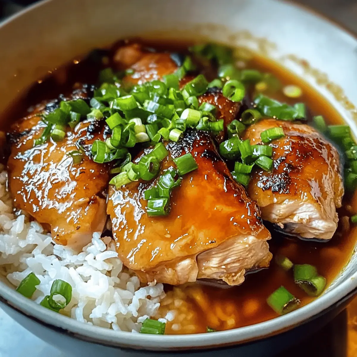 Karamellisierte Soja-Hähnchen in herzhaftem Broth