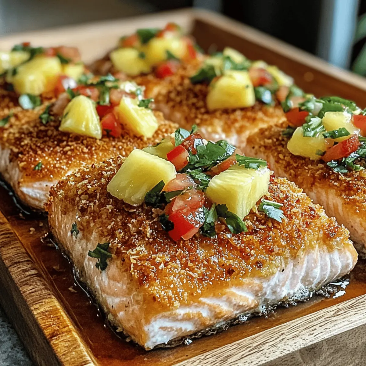 Kokosnusskruste Lachs mit Ananas-Salsa genießen