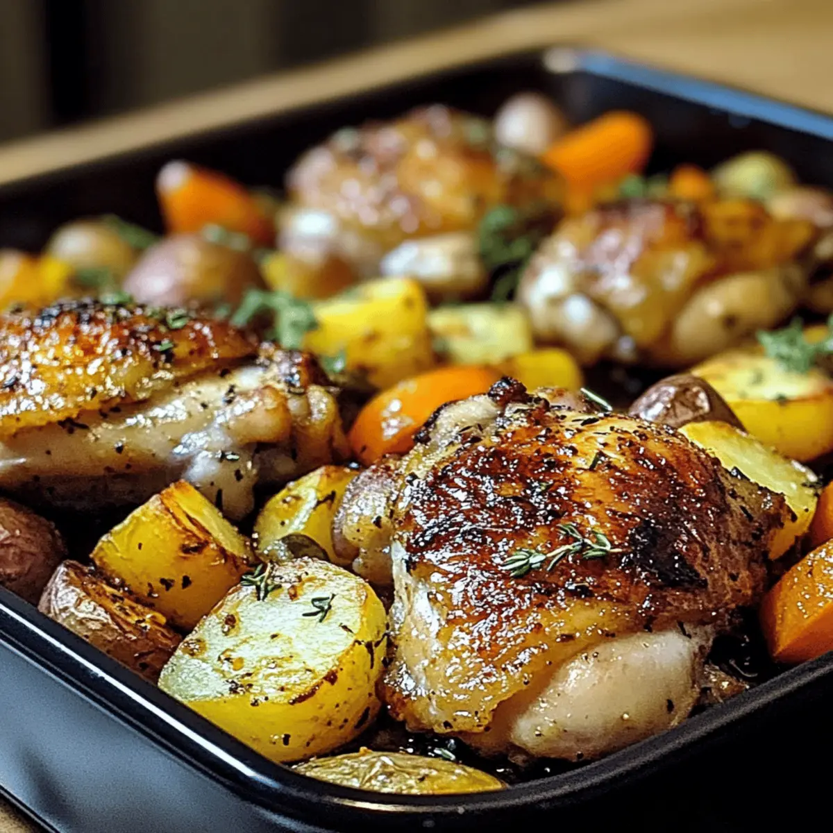 Knusprige Hähnchenschenkel mit Ofengemüse genießen