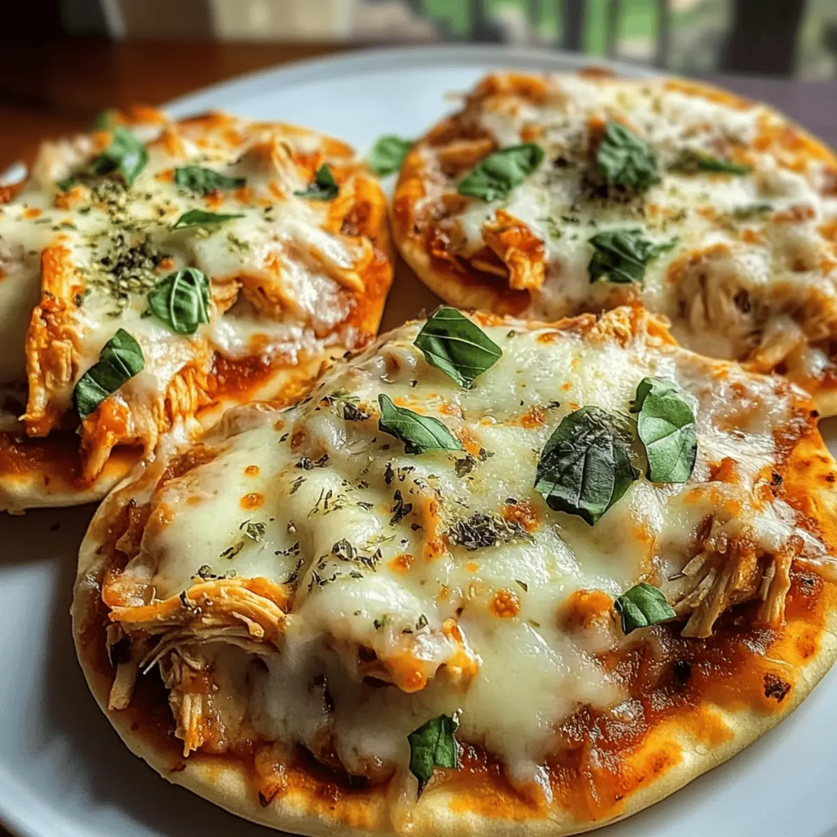 Toskanisches Knoblauch-Hühnchen Pita Pizzen für Eilige