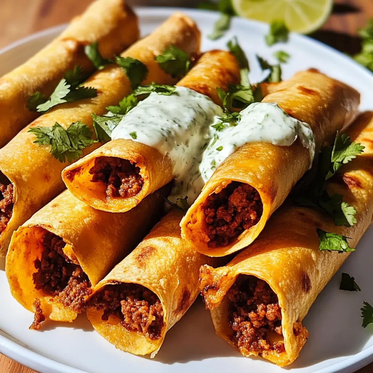 Rinder-Taquitos mit würziger Lime-Crema