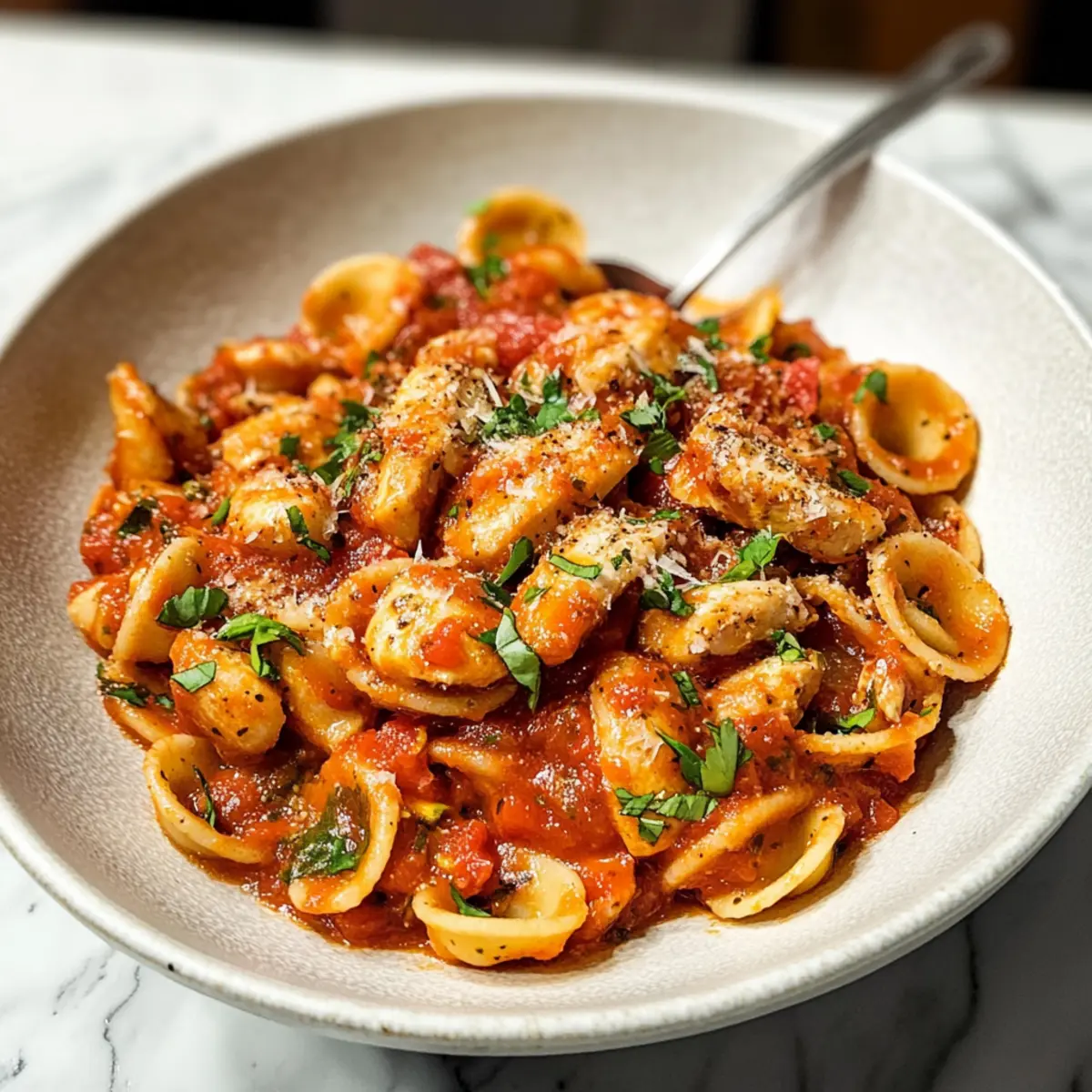 Hähnchen Fra Diavolo Pasta mit scharfer Note