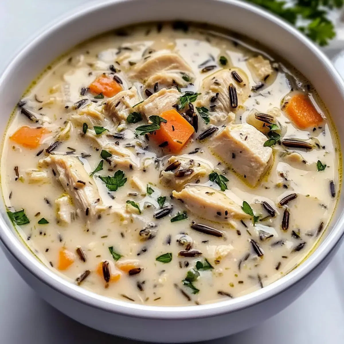 Cremige Hähnchen- und Wildreissuppe für kalte Tage