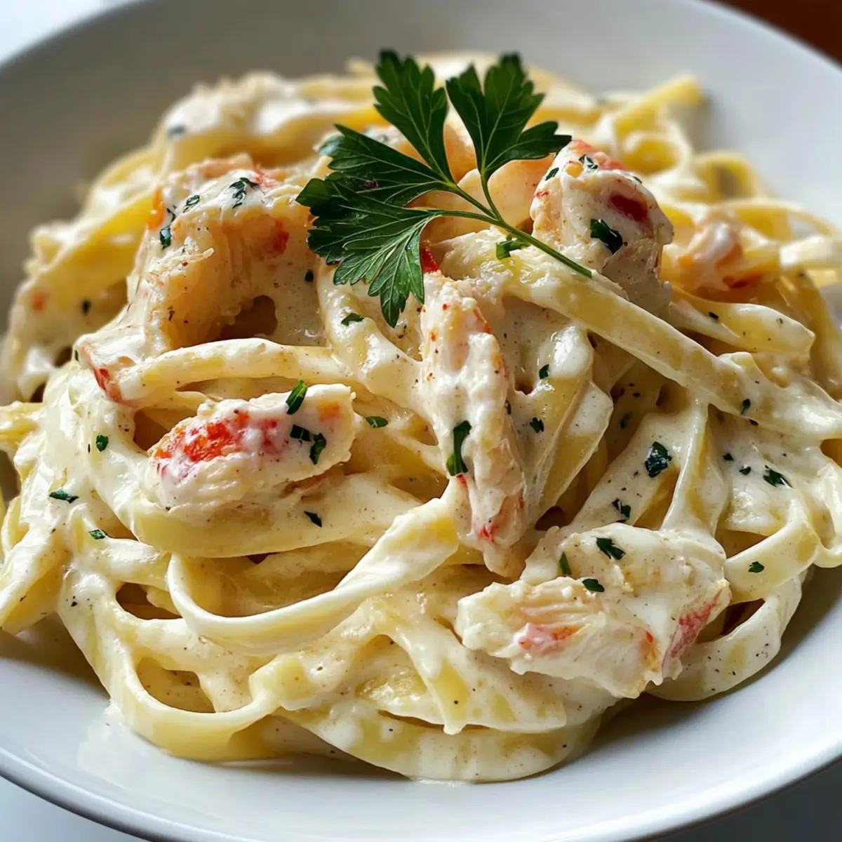 Cremige Krabbenfettuccine Alfredo für jeden Abend