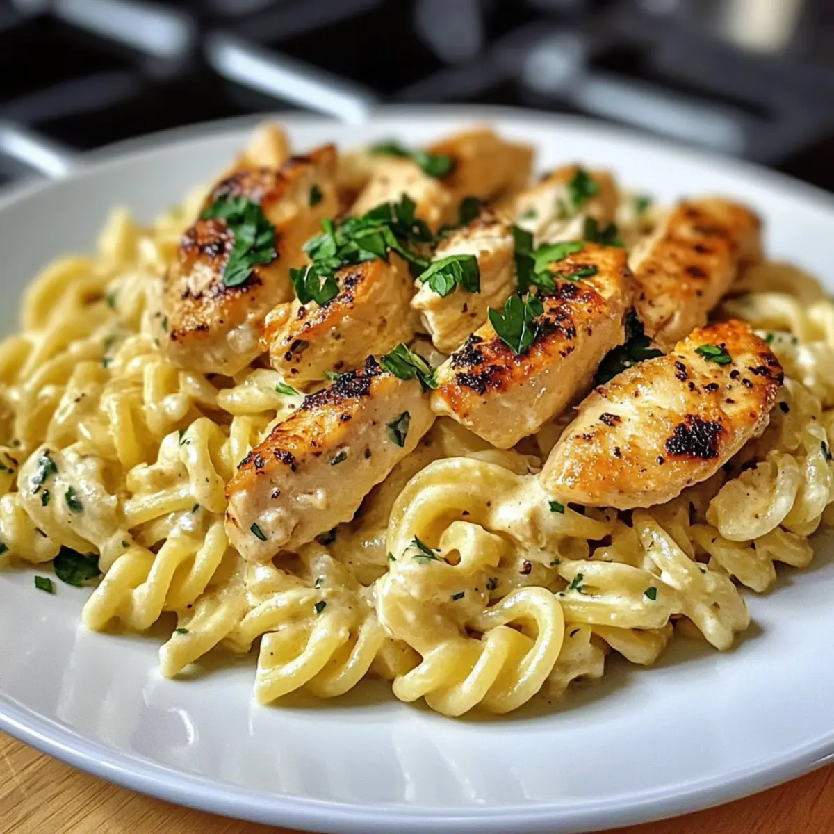 Cremige Knoblauch-Parmesan-Hähnchen-Pasta zum Verlieben