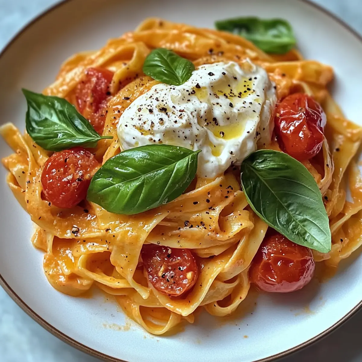 Cremige Tomaten-Burrata-Pasta in 30 Minuten