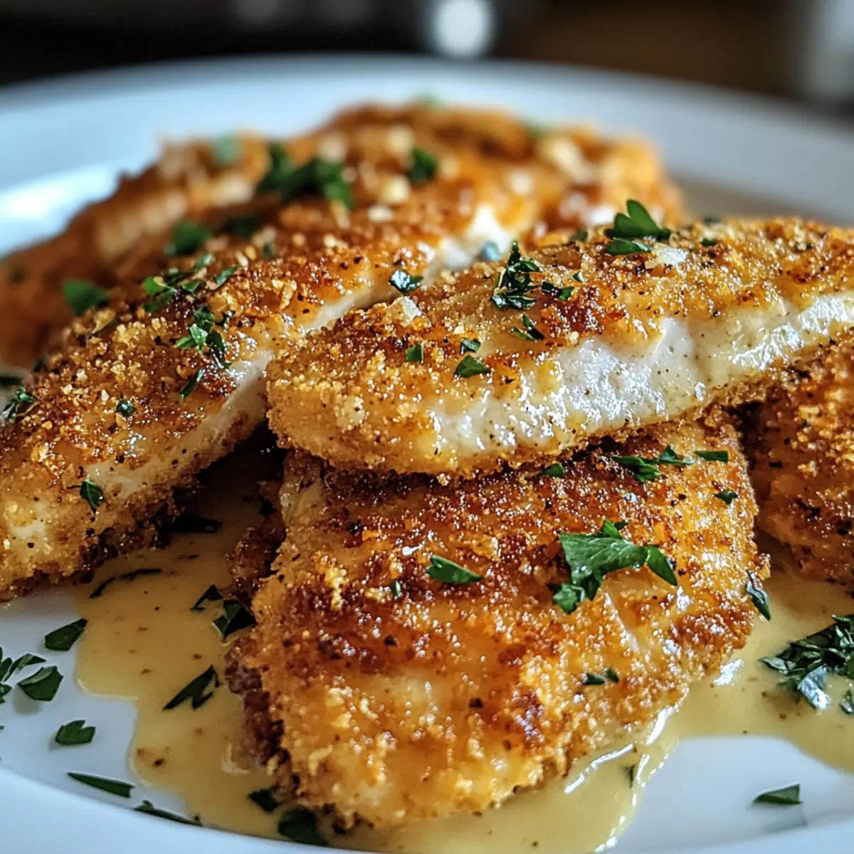 Knuspriges Parmesan-Hühnchen mit Knoblauchsoße