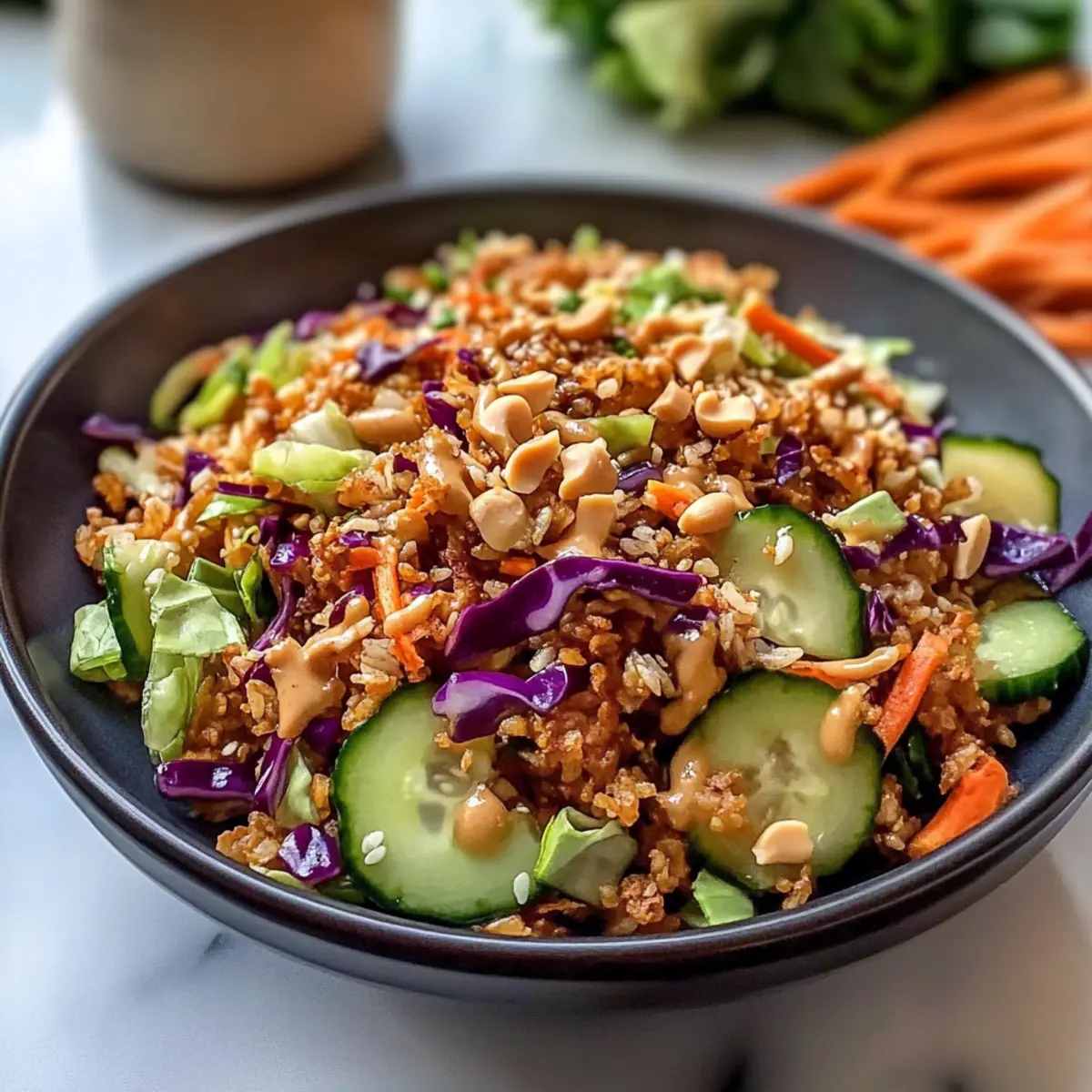 Crispy Rice Salat mit Erdnuss-Sesam-Dressing Rezept